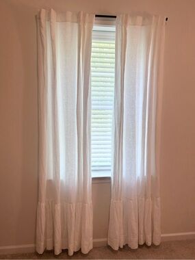 Pottery Barn farmhouse White Ruffled Curtain Panels 2 panels 52W x 84L